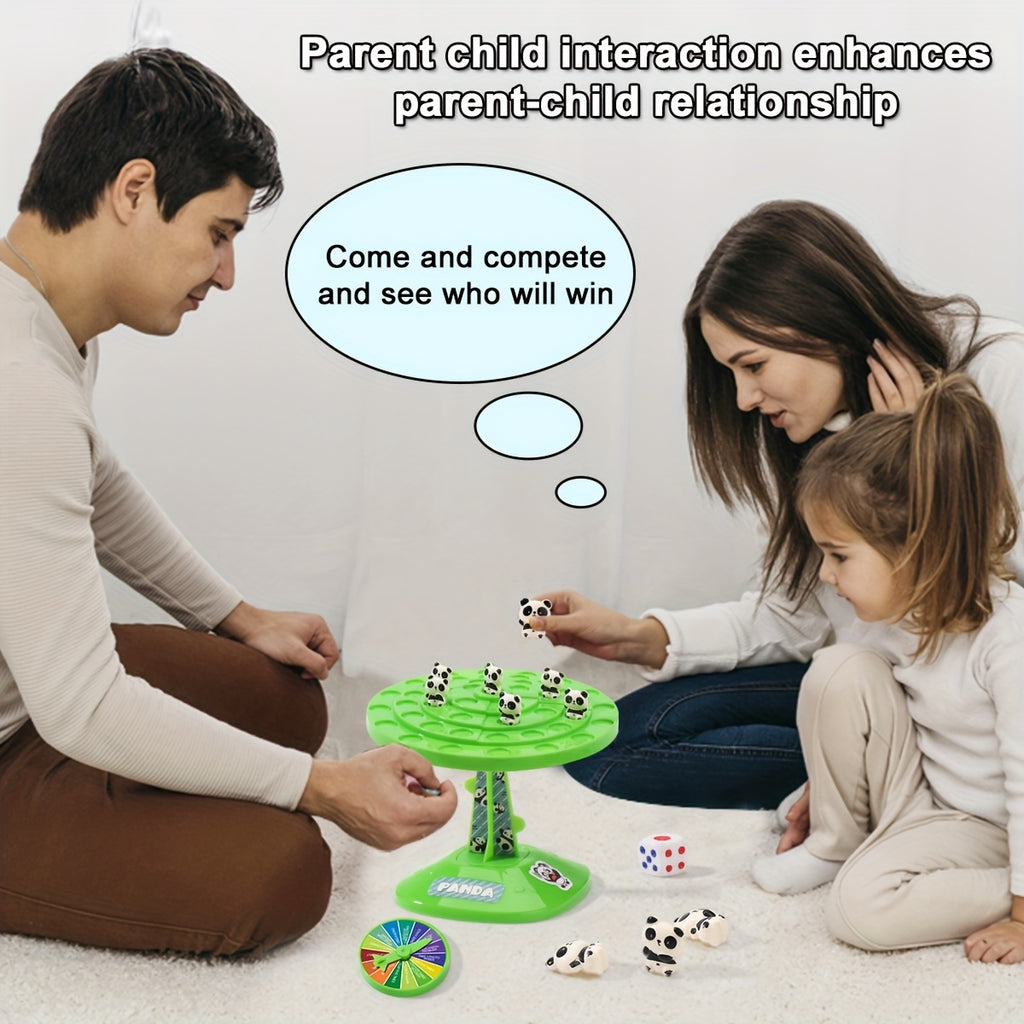 Jeu d'équilibre Panda - Puzzle interactif familial avec 46 défis amusants, base en plastique vert et figurines de pandas noir\u002Fblanc, jeu éducatif STEM pour enfants et parents