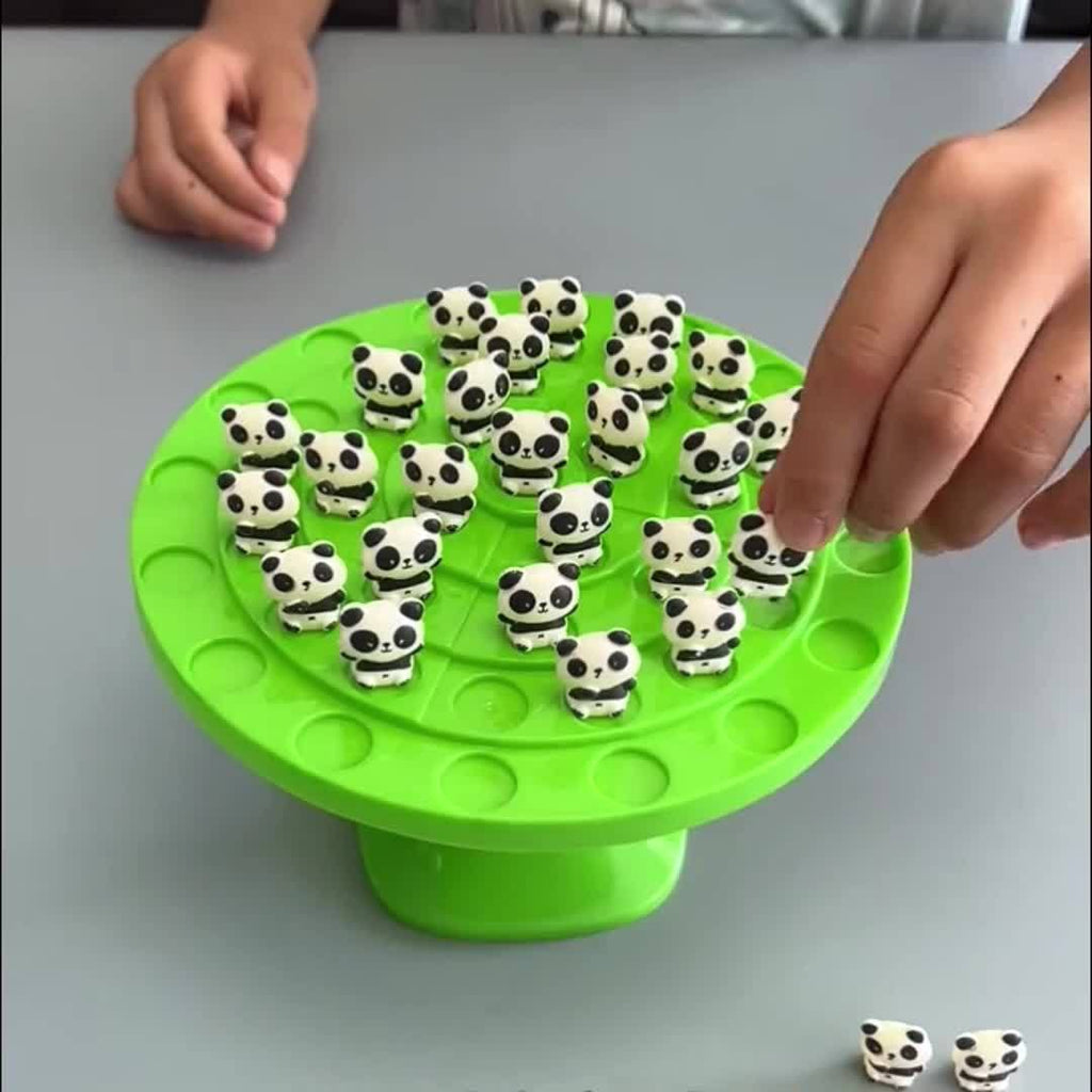 Jeu d'équilibre Panda - Puzzle interactif familial avec 46 défis amusants, base en plastique vert et figurines de pandas noir\u002Fblanc, jeu éducatif STEM pour enfants et parents