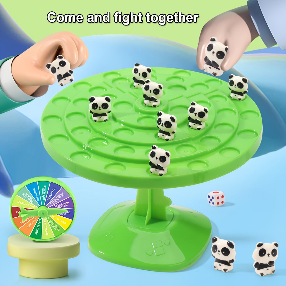 Jeu d'équilibre Panda - Puzzle interactif familial avec 46 défis amusants, base en plastique vert et figurines de pandas noir\u002Fblanc, jeu éducatif STEM pour enfants et parents