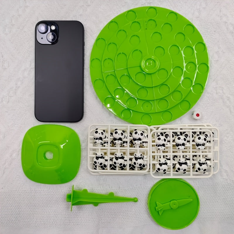 Jeu d'équilibre Panda - Puzzle interactif familial avec 46 défis amusants, base en plastique vert et figurines de pandas noir\u002Fblanc, jeu éducatif STEM pour enfants et parents