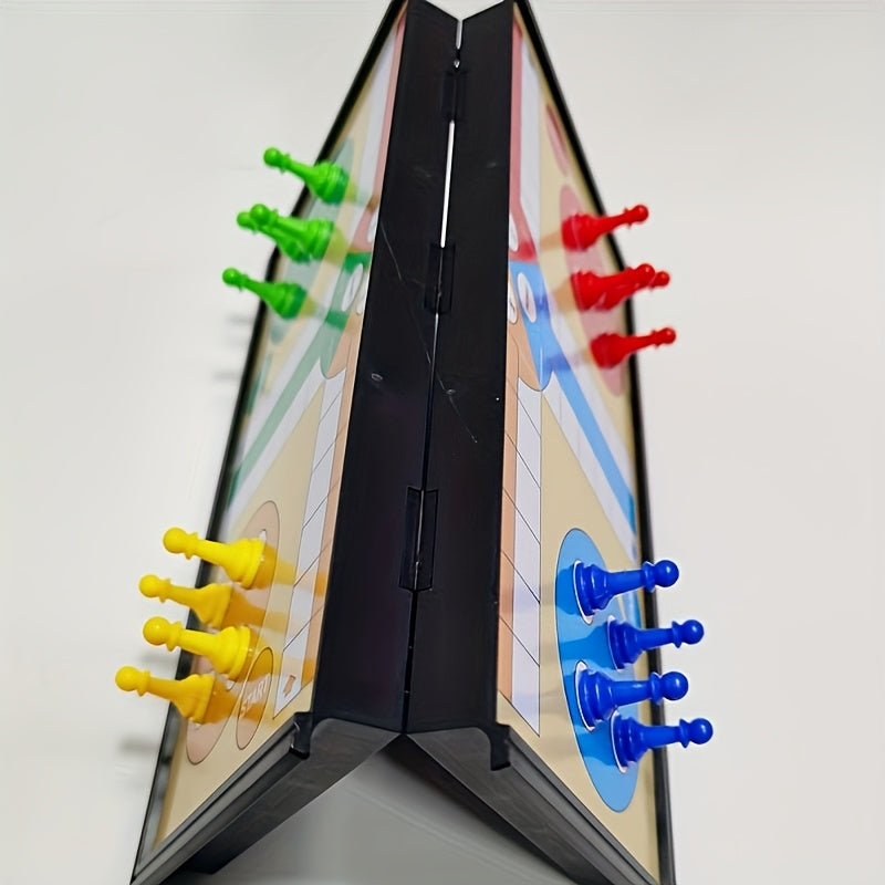 Ensemble de jeu de ludo d'échecs magnétique 9.84X9.84 pouces avec 16 pièces, 2 dés et un plateau \u002F Ludo quatre couleurs d'échecs FUN divertissement sport de fête de rassemblement famille amis événement portable pliable