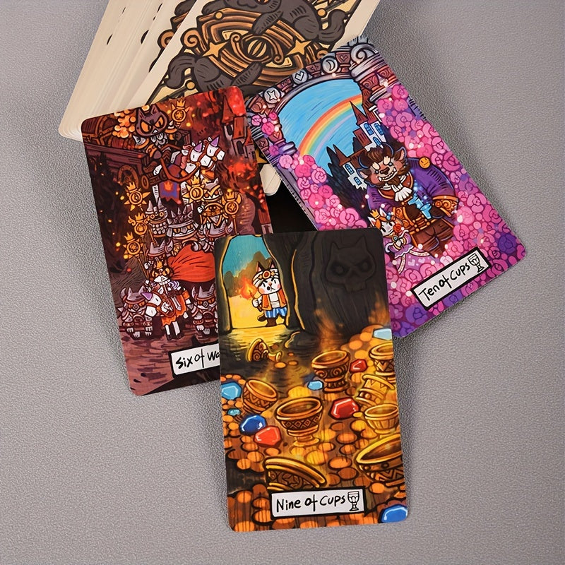 KEPNOY Cat Star Tales Tarot Deck, 78 cartes de taille standard, cartes de fortune en papier pour les jeux de fête, Halloween, Thanksgiving, cadeau de Noël, illustrations enchantantes