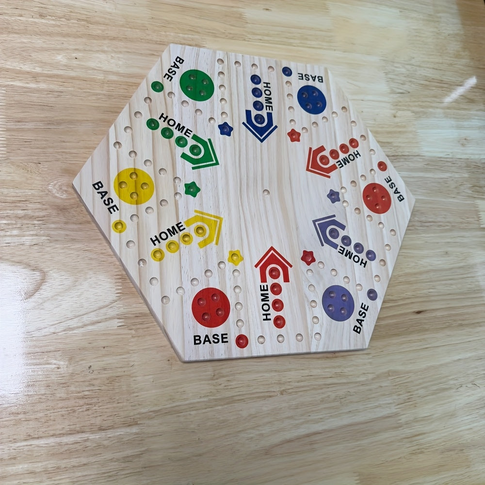 Un Jeu de Société en Bois de Haute Qualité à Double Face, Échiquier Volant pour Fête, pour 4-6 Joueurs, avec 6 Couleurs 24 Billes + 6 Dés, le Meilleur Choix pour les Passionnés de Jeux