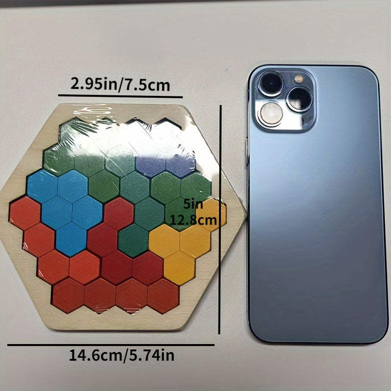 Puzzles en bois hexagonaux en 3D pour enfants, conçus comme jouets éducatifs. Ces jeux de Tangram sont parfaits pour tester l'intelligence et font des cadeaux de Noël et de vacances.